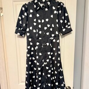 Kate Spade Silk Black and white heart button up dress so cute! Valentine's Day